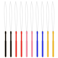 10 Pcs Color Hair Extension Loop Needle Plastic Handle Hair Extensions Tools Hair Bead Threader Device Tool Loop Threader for Feather Extensions
