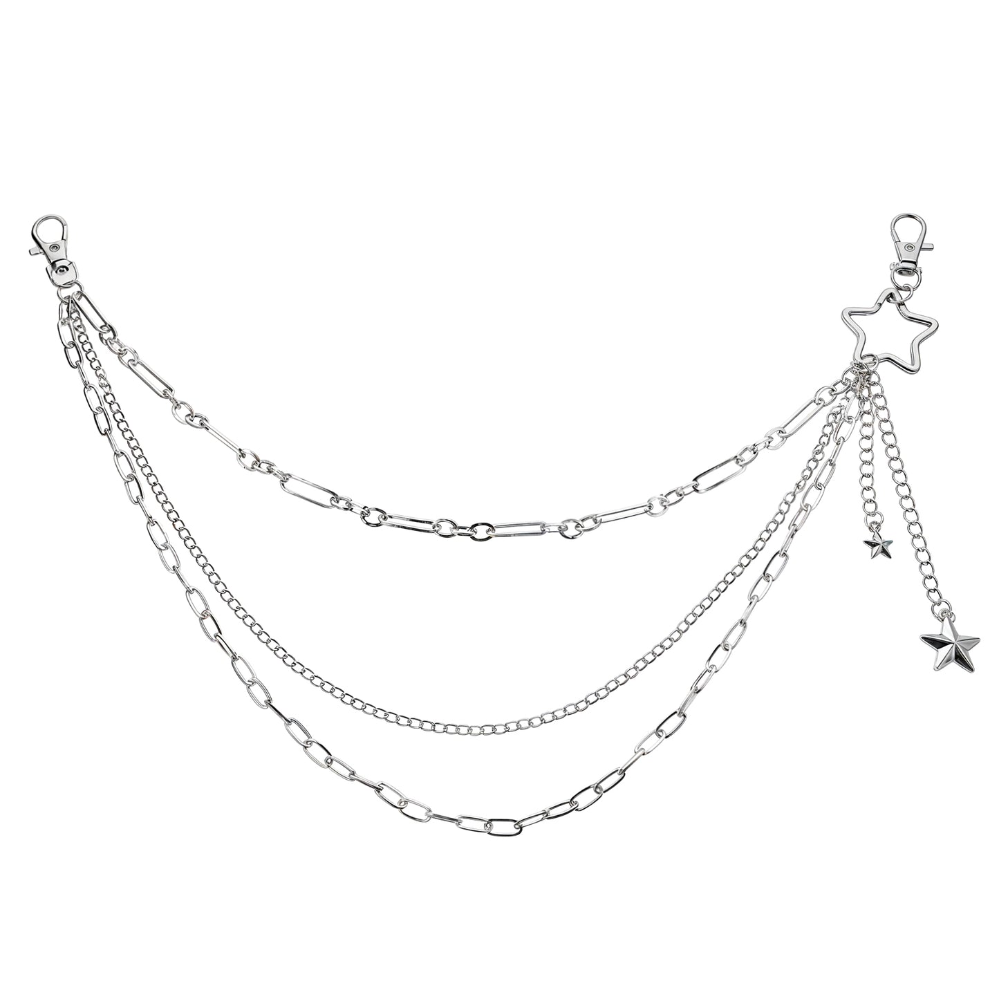 Star Pants Chain Sliver Goth Jeans Chain Layered Metal Punk Pocket Chain Star Wallet Chain with Lobster Clasps Hip Hop Pants Chain for Men Women