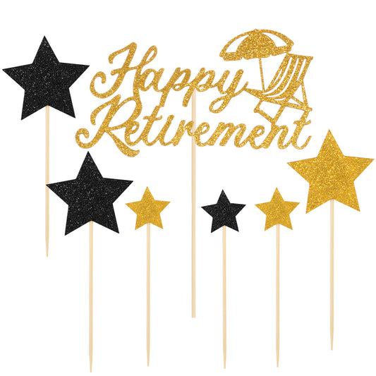 Glod and Black Glitter Happy Retirement Cake Topper Retirement Cake Decoration Picks I'm Retired Cake Decor for Men Women Retirements Party Supplies Photo Booth Props