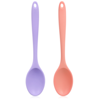 2 Pcs Silicone Mixing Spoons 21cm Nonstick Heat-Resistant Rubber Cooking Spoon Multi Function Kitchen Serving Spoon for Stirring Baking Eating Spaghetti Hot Chocolate, Dishwasher Safe(Pink Purple)