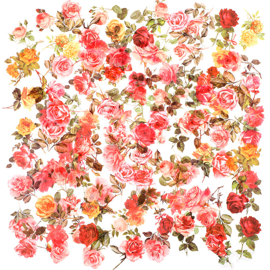 100 PCS Small Rose Stickers Vintage, Waterproof Clear Floral Decals Roses and Books Flower Scrapbooking Sticker Romantic Stickers for Scrapbook,Journals,Envelope,Valentine's Day Gifts (Colourful-4)