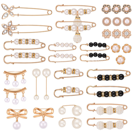 36 PCS Crystal Pearl Brooch Safety Pins for Clothes