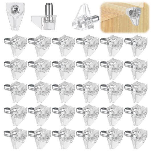 3/16 Inch Shelf Support Pegs, 5mm Clear Plastic Cabinet Shelf Support Pins for Wood Shelving, Shelf Holder Replacement Peg, Furniture Shelf Bracket Nail, Shelf Holder Locking Pins, 30Pcs