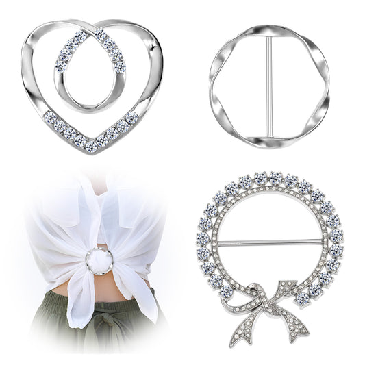 3 Pcs Metal Tshirt Clips Shirt Clip Scarf Tie Buckle Rings for Clothes CornerKnotted Button Clip for Girl Women Clothing Accessories (Silver)