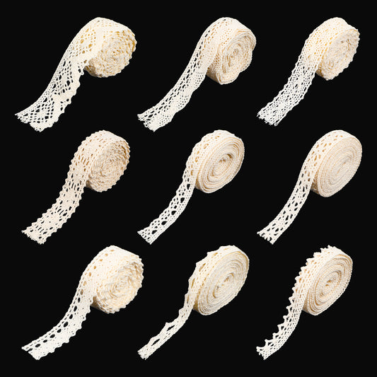 Beige Lace Ribbon 18 Yards Beige Scalloped Crochet Cotton Lace Trim, Vintage Crochet Ribbon Trim for Bridal Wedding Decoration Christmas Package DIY Sewing Craft Supply