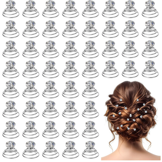Gems Rhinestone Twister Hair Studs Set, 60 PCS Spiral Hair Pins Bling Silver Gems Jewels Diamond Hair Pin Spiral Twist Hairpin with Crystal Wedding Hair Accessories for Bridal Women Prom Party Wedding