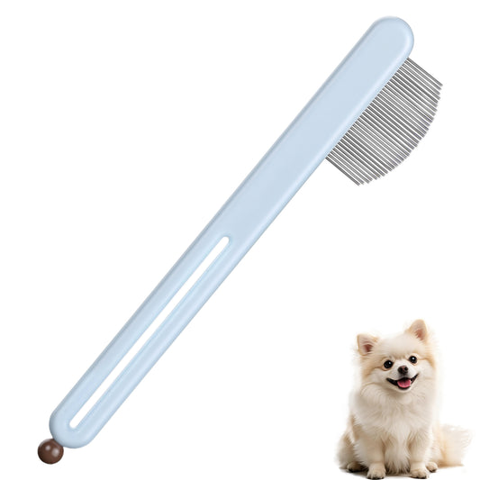 Stainless Steel Dog Eye Comb, Pet Facial Grooming Comb, Dog Flea Combs, Round-Tip Arc Teeth, Stress-free Tear Stain Remover for Dogs & Cats Fit Yorkie, Shih Tzu, Maltese Maltipoo Pomeranian (Blue)
