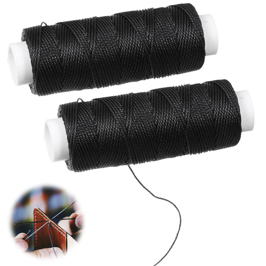 2 Rolls Waxed Thread 0.5mm Black Wax Thread for Leather Stitching Threads Leather Sewing Threads Waxed String Polyester Cord Saddle Stitching Cord, 50 Meters/Roll