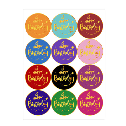 240Pcs Happy Birthday Stickers 2" Round Gold Foil Birthday Stickers Seals Labels Present Stamping Sticker for Envelopes Gift Bags Wrapping Party Favor Sticker