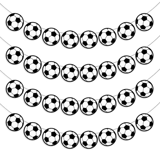 4PCS Soccer Party Decoration Banners, 32 PCS Soccer Banner Decoration Soccer Ball Garland Soccer Bunting Banners with Football Pattern Decoration Cards for Kids Boys Soccer Fans Birthday Party