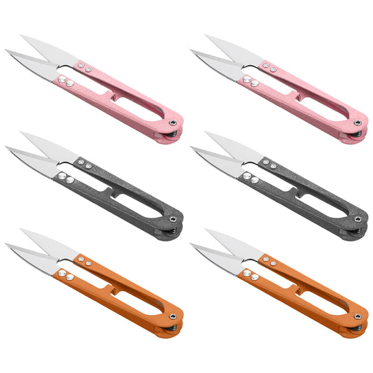 6Pcs Sewing Scissors, 4.1 Inch Small Sewing Scissors Thread Snips Sewing Snips Thread Cutter for Stitch DIY Crafts Embroidery Knitting Leaves Flowers Fabrics Cutting (Pink, Gray, Orange)