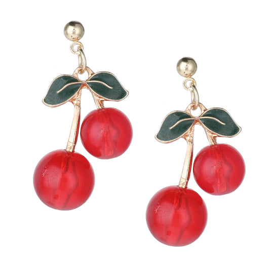 Handmade Creative Light Weight Red Fruits Earrings 3D Red Cherry Drop Earrings Creative Assorted Cute Fruits Earring Sweet and Lovely Cherry Tassel Dangle Drop Earrings For Women Girls