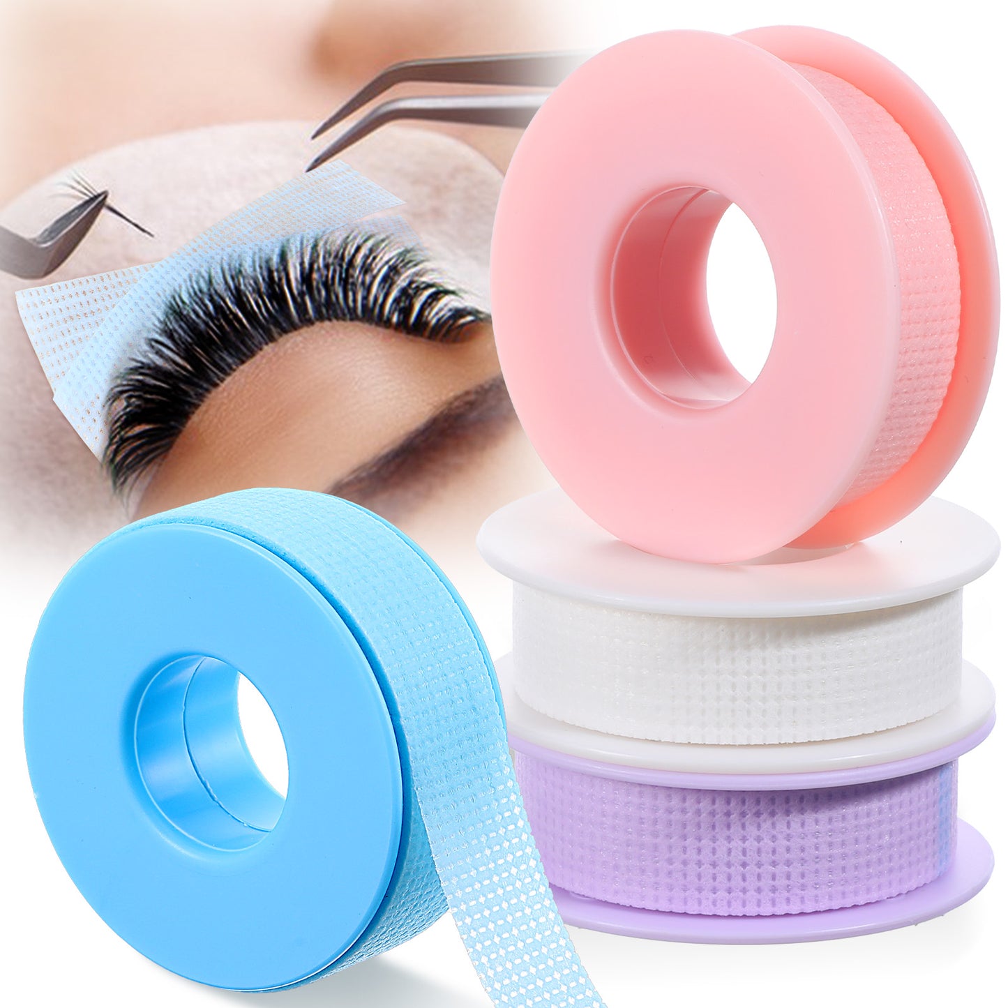 4 Rolls Lash Extension Tape Eyelash Tape for Lash Extensions, Adhesive Lashes Extension Tapes Micropore Fabric Tapes Eyelashes Extensions Supplies for Salon Eye Shadow Makeup (Purple/Pink/Blue/White)