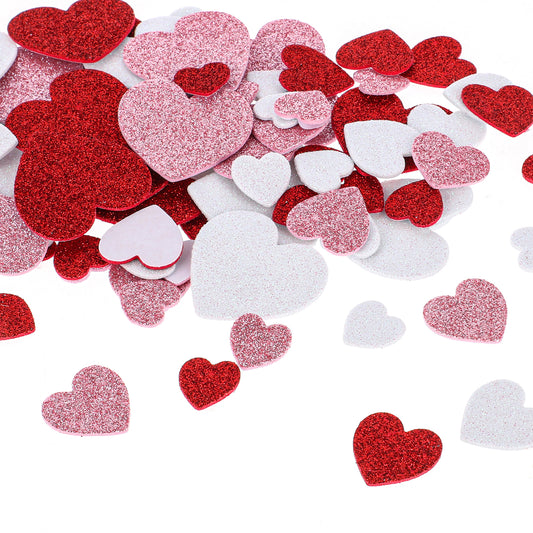 360 Pcs Heart Stickers Self Adhesive Foam Heart Glitter Foam Heart Stickers 4 Colors Valentine's Day Heart Shaped Decals 3 Sizes Small Heart Sticker in Glitter and Matte for Scrapbook Greeting Cards