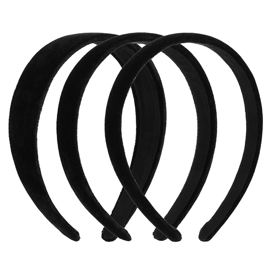 3pcs Black Velvet Padded Headbands for Women, Elastic Headbands for Girls, Soft Accessories Thick Hoops Hair Accessories for Cosplay Halloween Gifts Fashion Headbands Kit