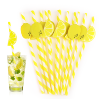 Paper Straws for Drinking, 20 PCS Disposable Paper Straws Lemon Yellow Decorative Straw ECO Drinking Straw for Cocktails, Lemonade, Daily Use and Holiday Party