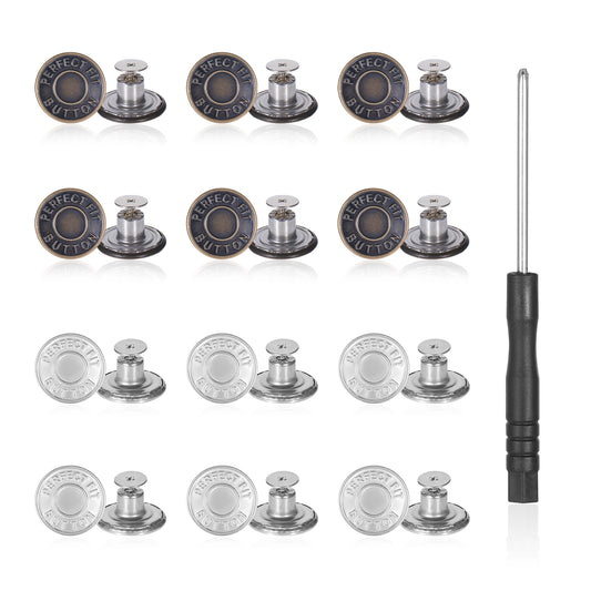 12 Sets Jeans Button Replacement Screw, Jean Button Pins for Loose Jeans, No Sew Buttons for Jeans with Screwdrivers (0.65 Inch)