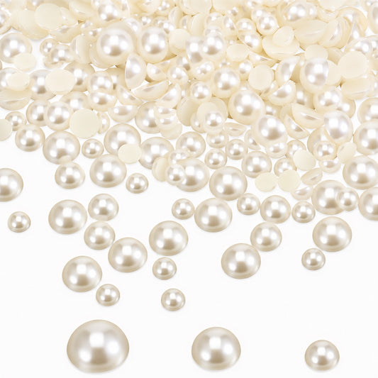 400PCS Half Pearls for Crafting,Flat Back Pearl 6/8/10mm Off White Flatback Pearl ABS Plastic Faux Imitation Half Round Pearls Beads for Craft Jewelry Clothes Shoe Dress Nail Art Making
