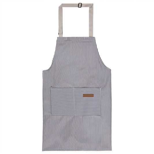 Kitchen Cooking Aprons, Cotton Polyester Blend Adjustable Bib Aprons with Pocket, Chef Apron Hat Set for Women and Men, Adjustable Bib Kitchen Apron, Striped Apron - Unisex