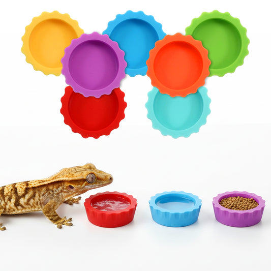 7 Pack Reptile Feeding Dish, Crested Gecko Tank, Reusable Silicone Reptile Water Dishs, Small Pet Tank Accessories for Crested/Leopard Gecko, Hermit Crab, Tarantula, Isopods