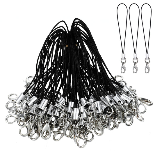 Fibraze 100PCS Phone Charm Strap with Lobster Clasp Cell Phone Charm Keychain String Lanyard Loop Charms for Keychain Clasps, USB Drive DIY Jewelry Mobile Accessories Charms