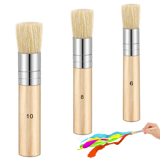 3 Pieces Wooden Stencil Brushes Set Natural Bristle Paint Brushes Art Painting Bristle Brushes for Acrylic Painting, Oil Painting, Watercolor Painting, Card Making, DIY Art Crafts Projects, 3 Sizes