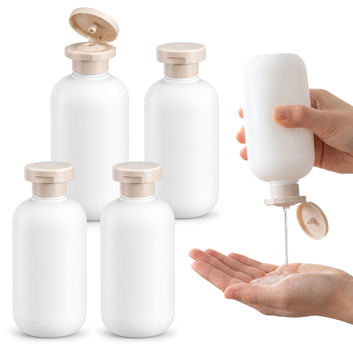 FdcLixuvol 4 Pack 6.7oz Empty Shampoo Bottles, Travel Bottles with Flip Cap