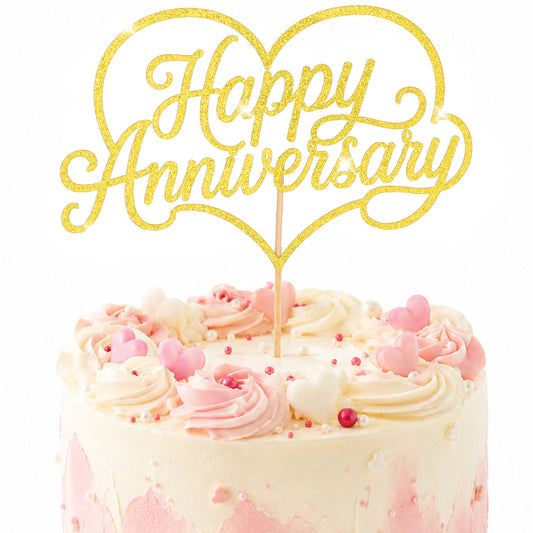 Happy Anniversary Cake Topper, Gold Glitter Fabulous Anniversary Cake Pick