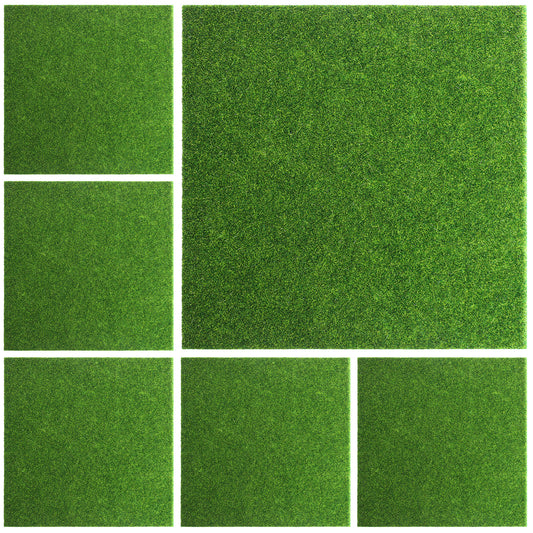 Zyghjort 6 Pcs 6 X 6 Inch Fake Grass for Project, Realistic Fake Grass Decor for Crafts Diorama Grass Artificial Grass Faux Turf Squares for Mini Fairy Garden Dollhouse Ornament DIY Decoration