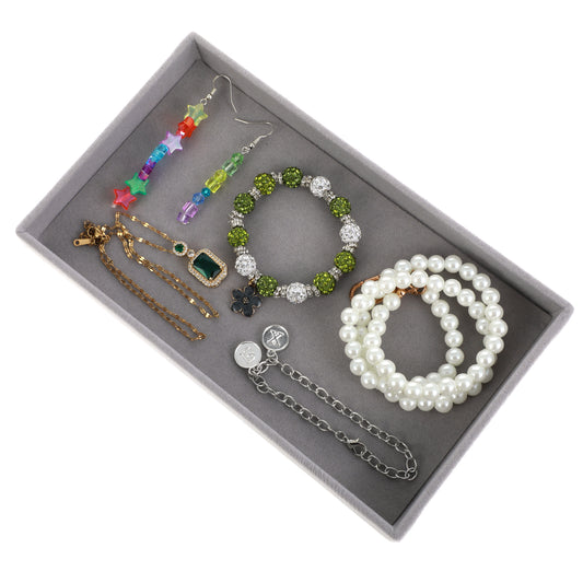 Stackable Jewelry Trays Gray Velvet Stackable Jewelry Display Tray Showcase Display Empty Plate Jewelry Organizer Tray Bracelet Ring Earring Necklace Organizer Tray for Store Countertop Tray Case
