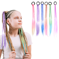 Colored Hair Extensions, 6 Pieces Colorful Pony Tails Hair Extensions Rainbow Braided Ponytail Extension Synthetic Hairpieces Wigs Ponytail Headbands with Rubber Bands for Women Girls Hair Accessories
