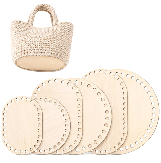 Bruislard 6 Pcs Wooden Basket Bottom Crochet Basket Bas Oval Circle Blank Solid Crochet Baskets Wood Base 6 Sizes Baskets Weaving Supplies for DIY Craft Weaving Making Supplies Home Decoration