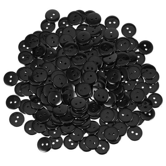 200 Pcs Black Buttons 5/8"(15mm) Sewing Flatback Resin Buttons 2 Holes Button Clothes Sewing Replacement Button Solid Color Button for Sewing and DIY Crafts