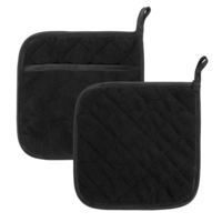 2Pcs Pot Holder with Pocket Premium Terry Hot Pads for Kitchen Everyday Basic Terry Pot Holder Black Pot Holders Set Heat Resistant Cotton Potholders Heat Resistant Potholder for Cooking Baking