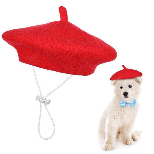 Dog Beret, Dog hat Cute Hats for Cats Funny Artist Fedora Hat Creative Accessories Costume Solid Color Pet Headwear Christmas Hair Accessory Photo Props for Small Dogs Cat Halloween (Red)