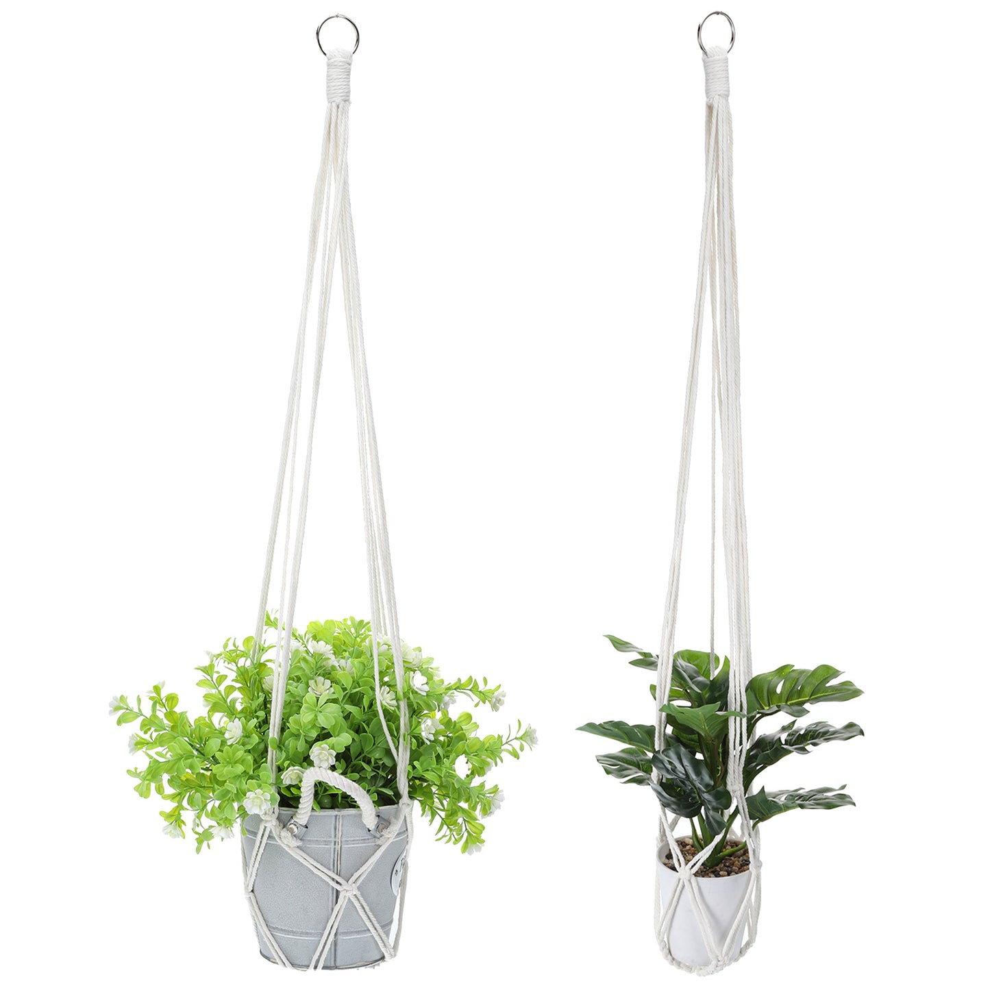 Skrfren 2 Pack Macrame Plant Hanger, 35 Inch Indoor Hanging Planter Basket, Handwoven Boho Home Decor for Plants, No Tassels Lightweight Plant Holder (Pots and Hooks Not Included) White