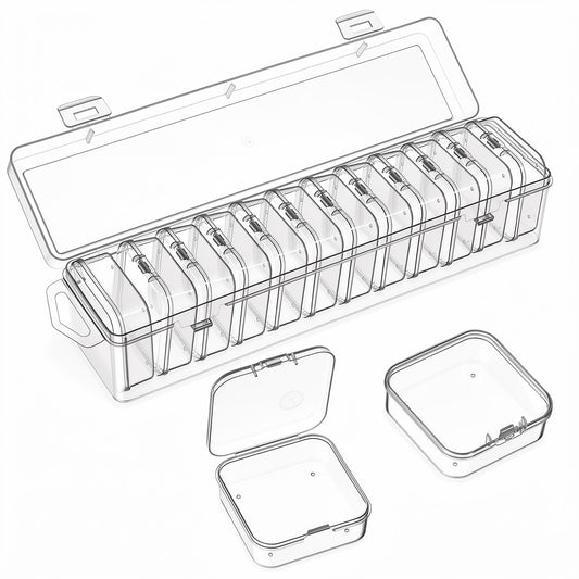Bead Organizer Box 13 Pcs Clear Plastic Storage Containers with Hinged Lids Compartments Clear Plastic Storage Container Set Bead Storages Containers for Bracelet Making DIY Jewelry Small Parts