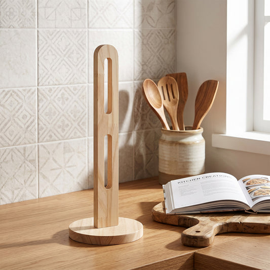 Wood Paper Towel Holder Stand, Freestanding Countertop Dispenser Wooden Paper Towel Holder Wood for Jumbo Rolls, Solid Wooden Organizer with Non-slip Base