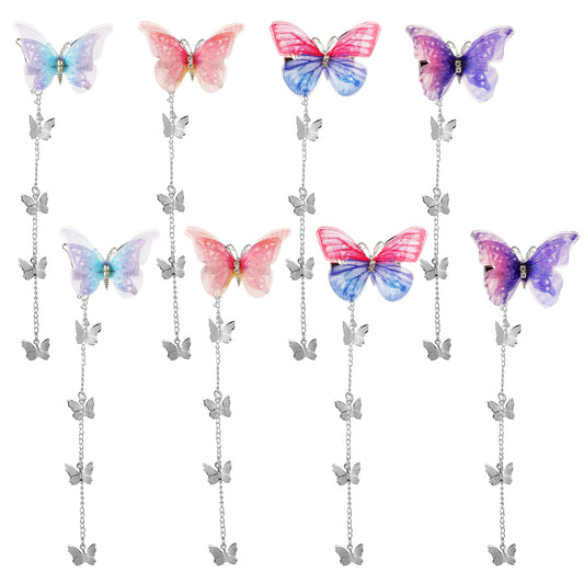 8Pcs Tassel Butterfly Hair Clips Fluttering Tassel Hair Accessories Set Cute Barrettes Bride Wedding Head Pieces Valentines Wedding Prom Birthday Hairpins for Women(Blue Purple Pink)