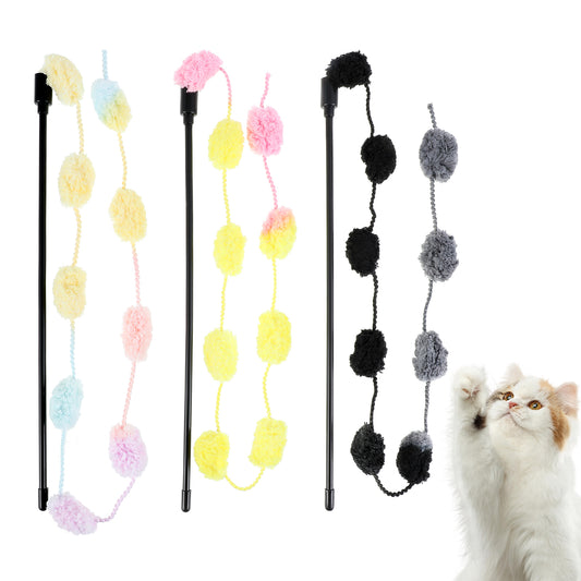 Cat Wand Toy, 3 Pieces Cat Dance String Toys for Indoor Cats Colorful Cat Stick Toy Cat Ribbon Toy Interactive Cat Teaser Wand Toys Pole with Bells for Indoor Cats Kitten to Play Chase Exercise
