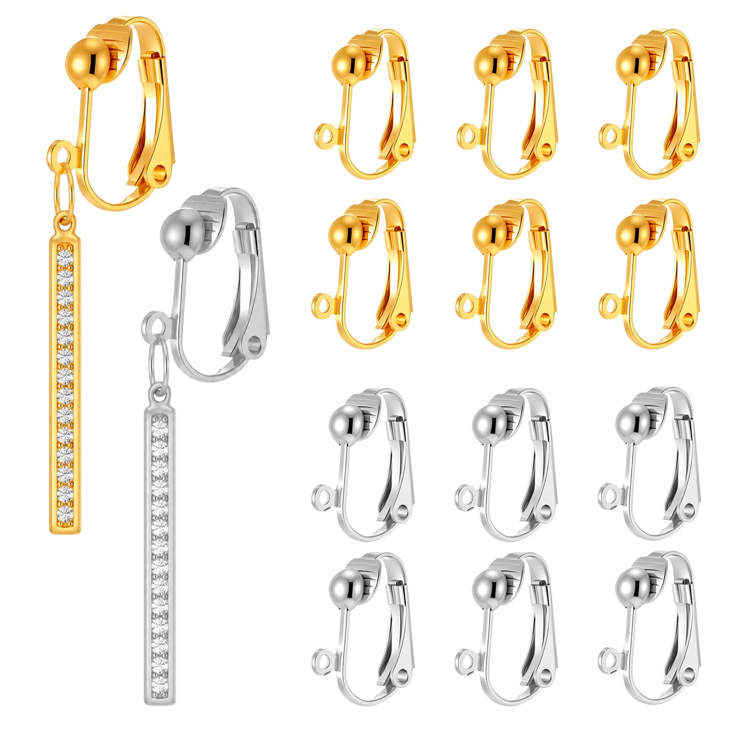 12 PCS Clip-on Earring Converter with Easy Open Loop, Earring-Hooks, Earring Clip Backs, Clip On Earring-Backs, Earring-Clip On Converter, Earring-Findings for DIY Jewelry (Silver, Gold)