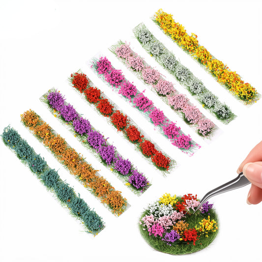 Fibraze 56Pcs DIY Miniature Flowers, Mini Flowers for Crafts, Colorful Fairy Garden Plants, Static Grass Tufts, Self-Adhesive Flower Vegetation Groups for Train Railroad and Dioramas