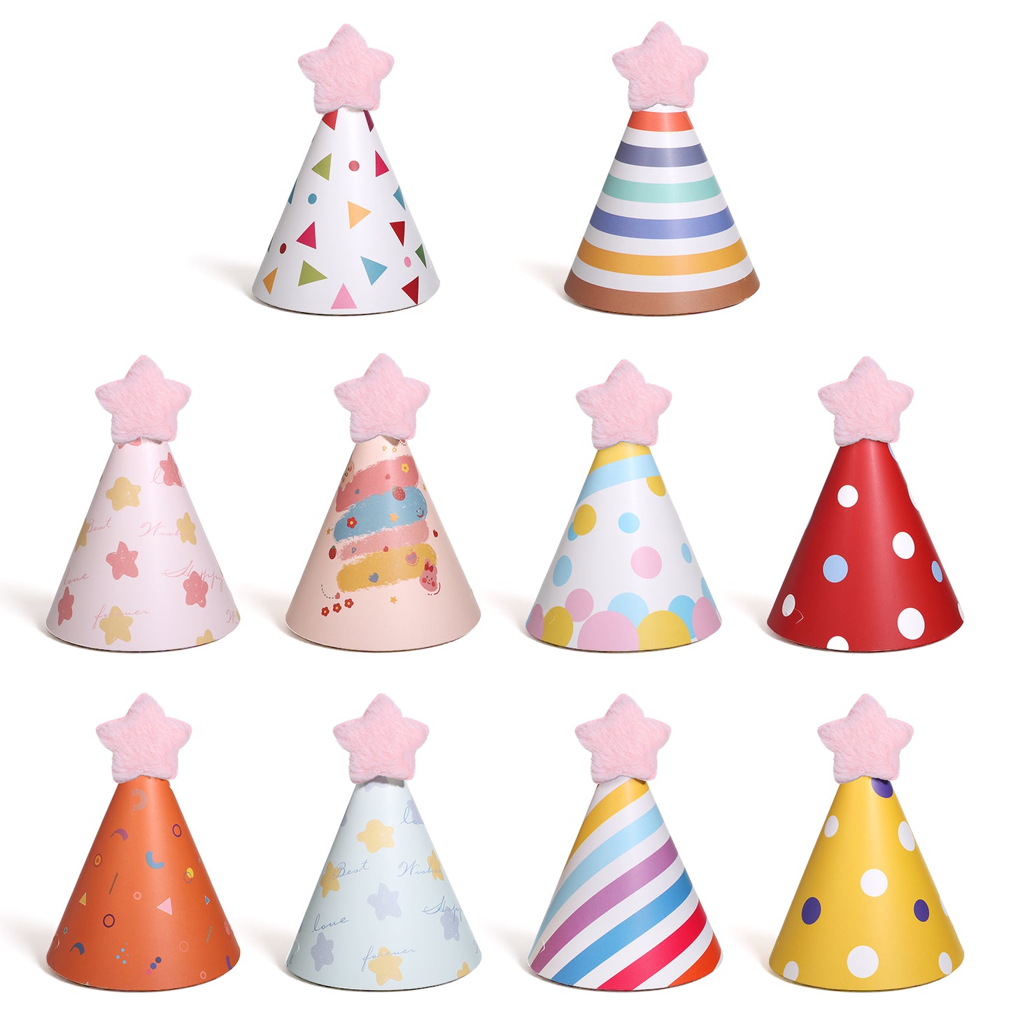 10Pcs Mini Party Hat for Dog/Cat, Mini Birthday Hats for Stuffed Animals, Cute Dog Party Hats with Star Pom Poms, Adjustable for Kittens Rabbits Small Animals and Stuffed Animal