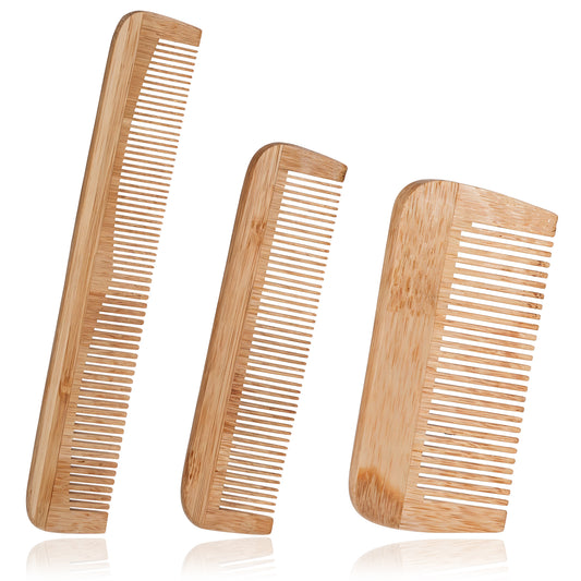 Natural Bamboo Comb Set, 3 Pcs Anti-Static Wooden Comb Fine Tooth Combs for Women High Quality Wooden Beard Comb for Men Travel Comb Styling Comb for Long, Short, Thin, Thick, Wavy, Curly