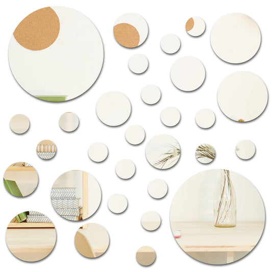 30Pcs Peel and Stick Round Mirror Tiles 4 Sizes 6" 3" 2" 1" Small Adhesive Circle Mirrors for Wall Decor Acrylic Stick On Circular Mirrors for Wall Mirror Stickers for Bathroom Living Room Bedroom