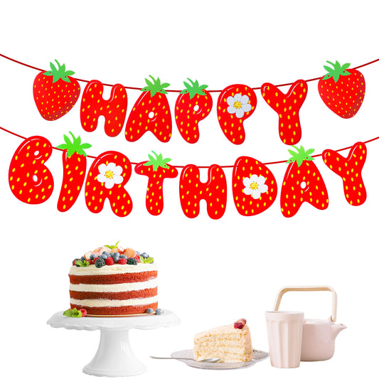 Strawberry Happy Birthday Banner, Happy Birthday Hanging Banner, Strawberry Themed Party Decoration, Ideal For Birthdays And Celebrations Party Decor