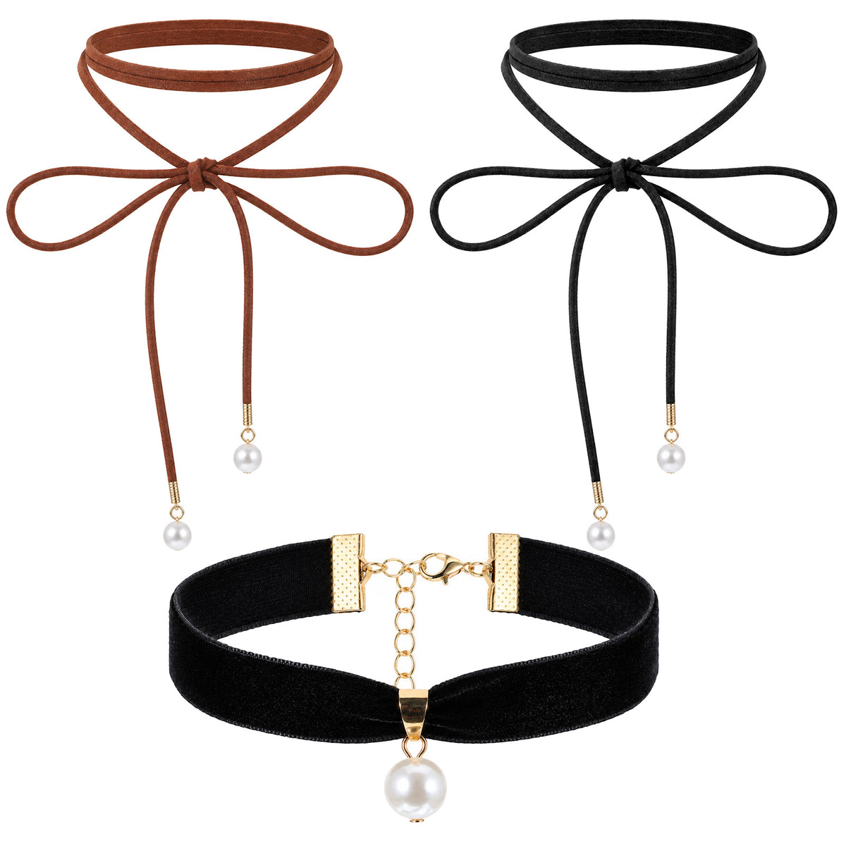 Psiriol 3 Pcs Tie Necklace, Gothic Bow Choker Necklace for Women