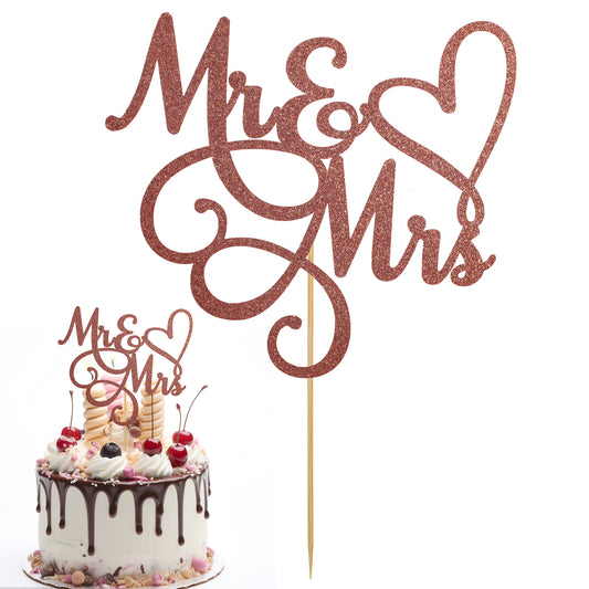 Mr and Mrs Cake Topper Bride and Groom Sign Personalised Topper Wedding Cake Toppers Rose Gold Glitter Theme Party Supplies Letter Decorations for Wedding Engaged Anniversary