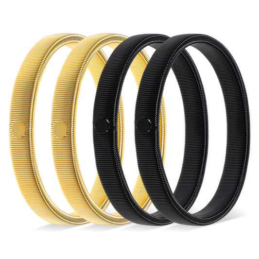 Vin Beauty 4 Pcs Sleeve Garters Elastic Arm Band Sleeve Garters Shirt Long Sleeve Holders Anti-Slip Armbands Stretchy Metal Arm Bands Elastic Arm Straps for Men Women (Gold, Black)