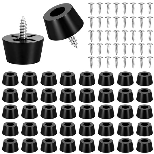 Rubber Feet, 30 Pcs Non-Slip Soft Cutting Board Feet Pads Kit with Built-in Stainless Steel Washer and Screws for Furniture Appliances Rubber Bumpers, Black
